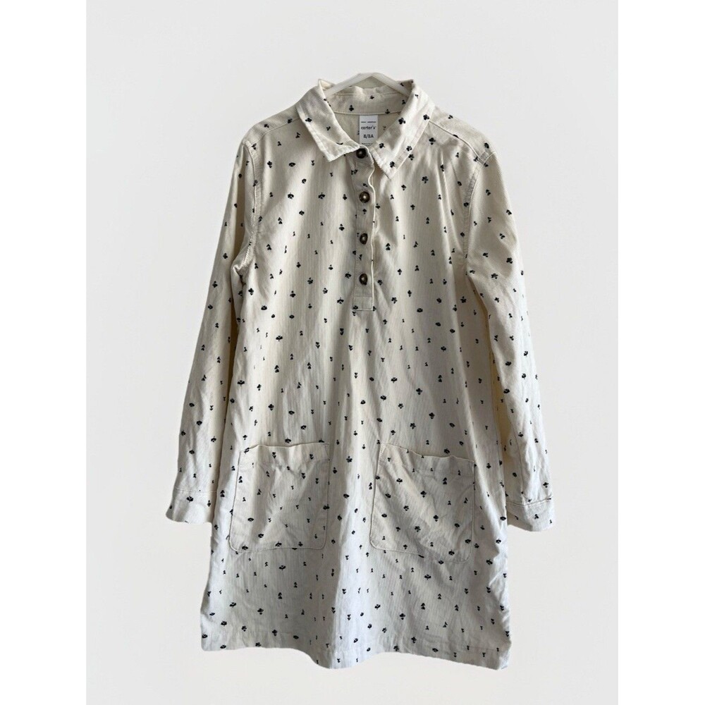 Carter's Girls Floral Corduroy Dress Ivory Pockets Size 8
